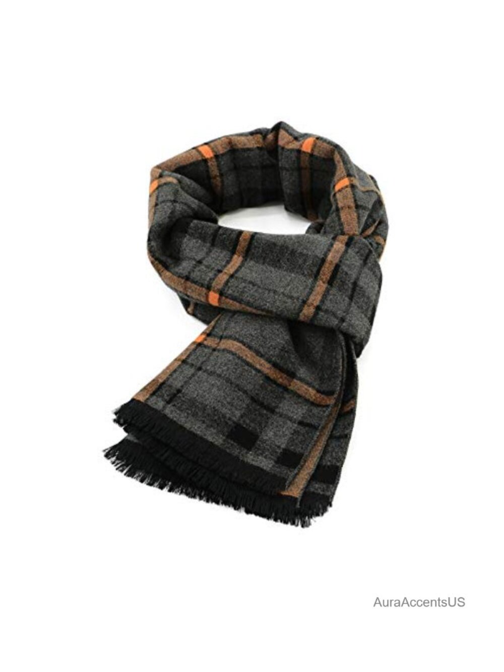 Men's Winter Scarf Soft Warm Long Plaid Tassel Scarf